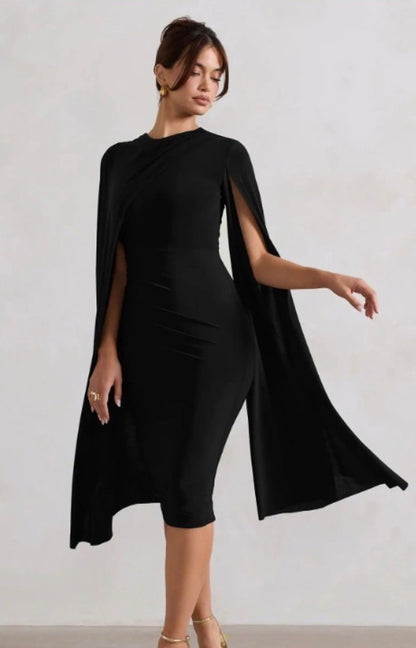 Ladies Elegant Asymmetric Midi Dress-Various Colours