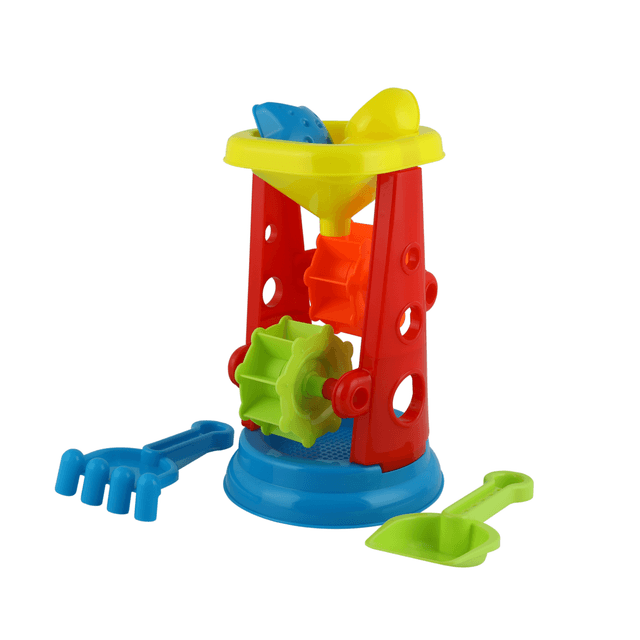 Baby Plus 5Pcs Sand & Water Mill Set - Beach Water Wheel Toys, Windmill, Watering Can, Spades