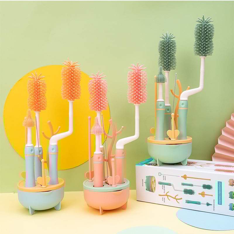 Hercules Bear - Baby Silicone Bottle Cleaning Brush Set 360 ^ Rotating 8pc Set-Various Colours