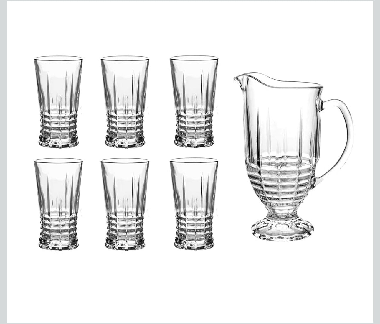 MHome 7pc Crystal Water Jug Set – Glass Pitcher with 6 Tumblers