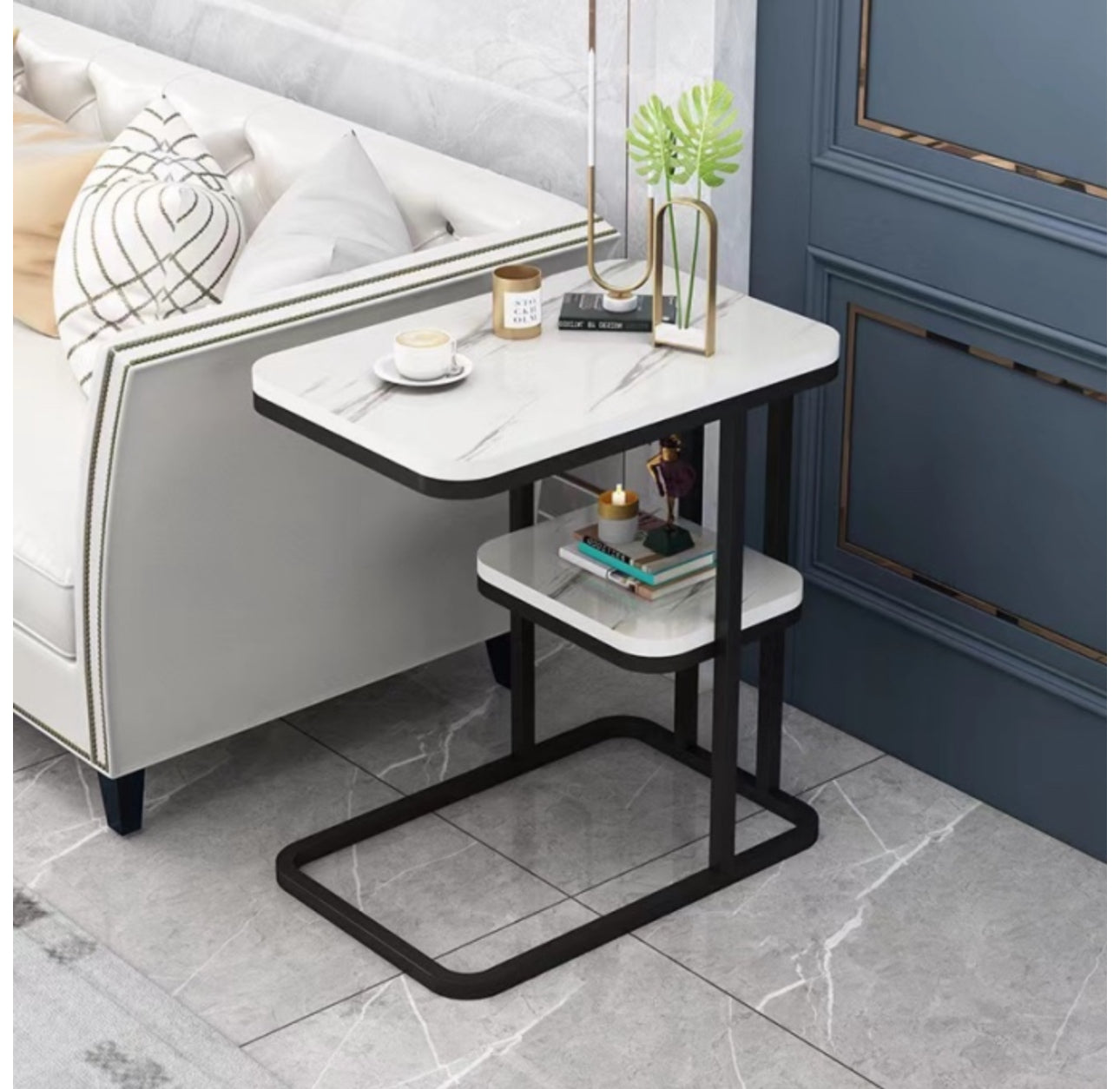 MFurn C-Shaped Double-Layer Side Table – Modern Coffee Table for Sofa Or Bed