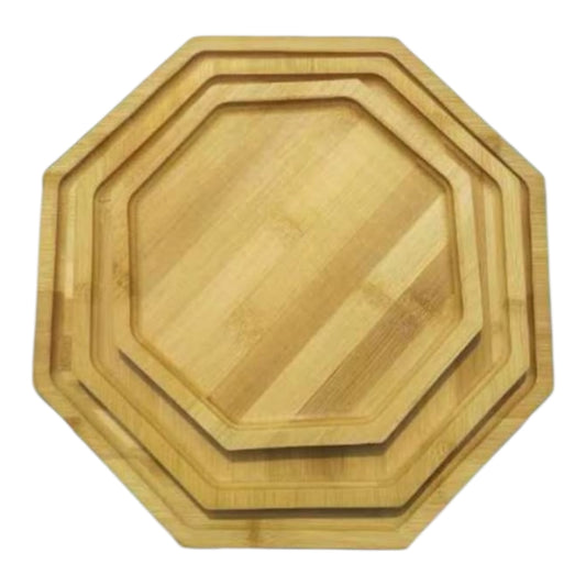MHome Octagon Bamboo Decorative Serving Platter Tray – 3 Piece Set