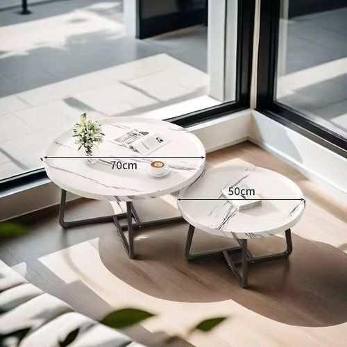 MFurn Nesting Coffee Table Set – 2-Piece Round Sofa Side & End Tables