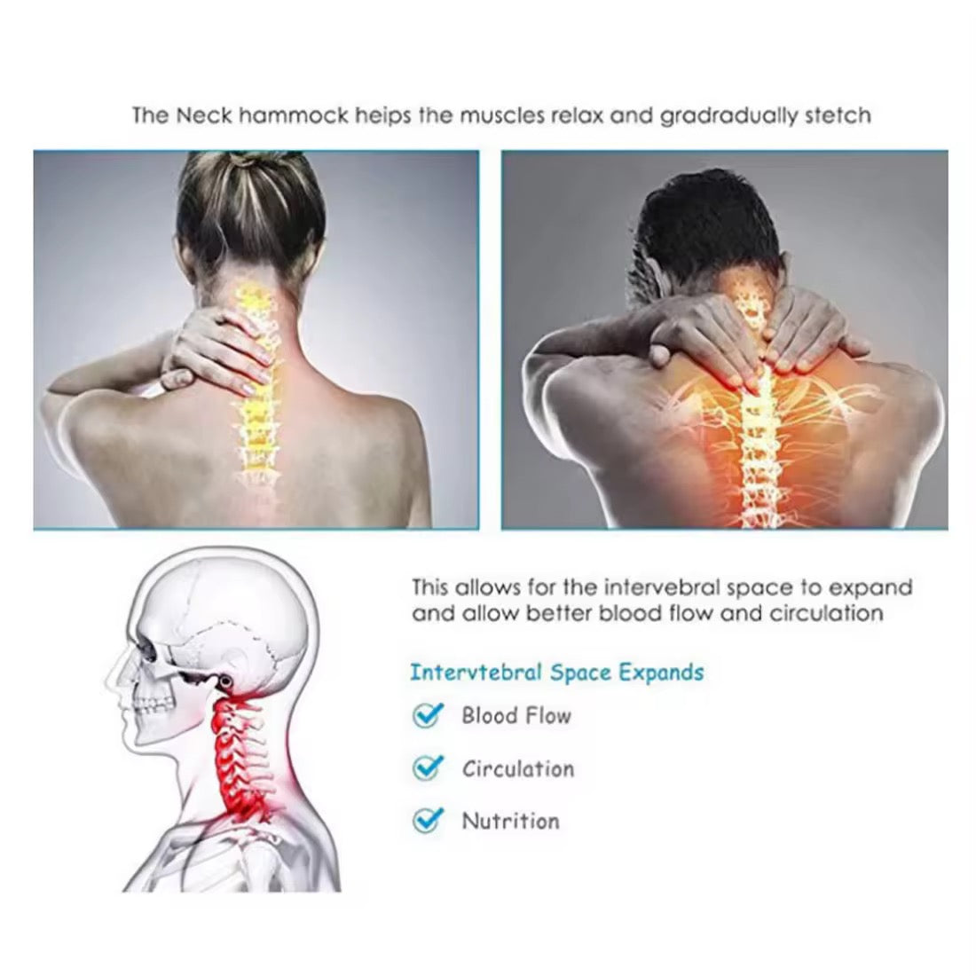 Head Hammock for Neck Pain Relief, Portable Cervical Traction Device, Neck Stretcher and Support with Durable Elastic Safety Cords and Adjustable Straps With Eye Mask