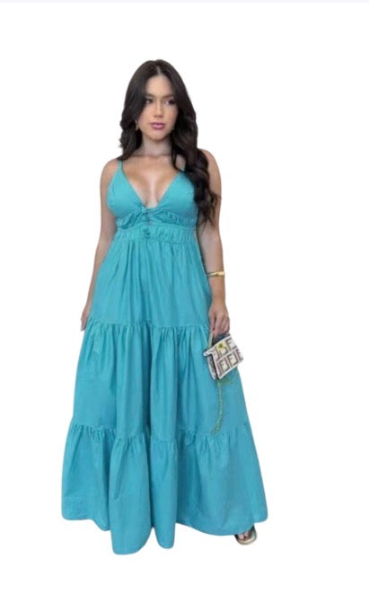 Ladies Summer Sleeveless V-Neck Dress-Various Colours