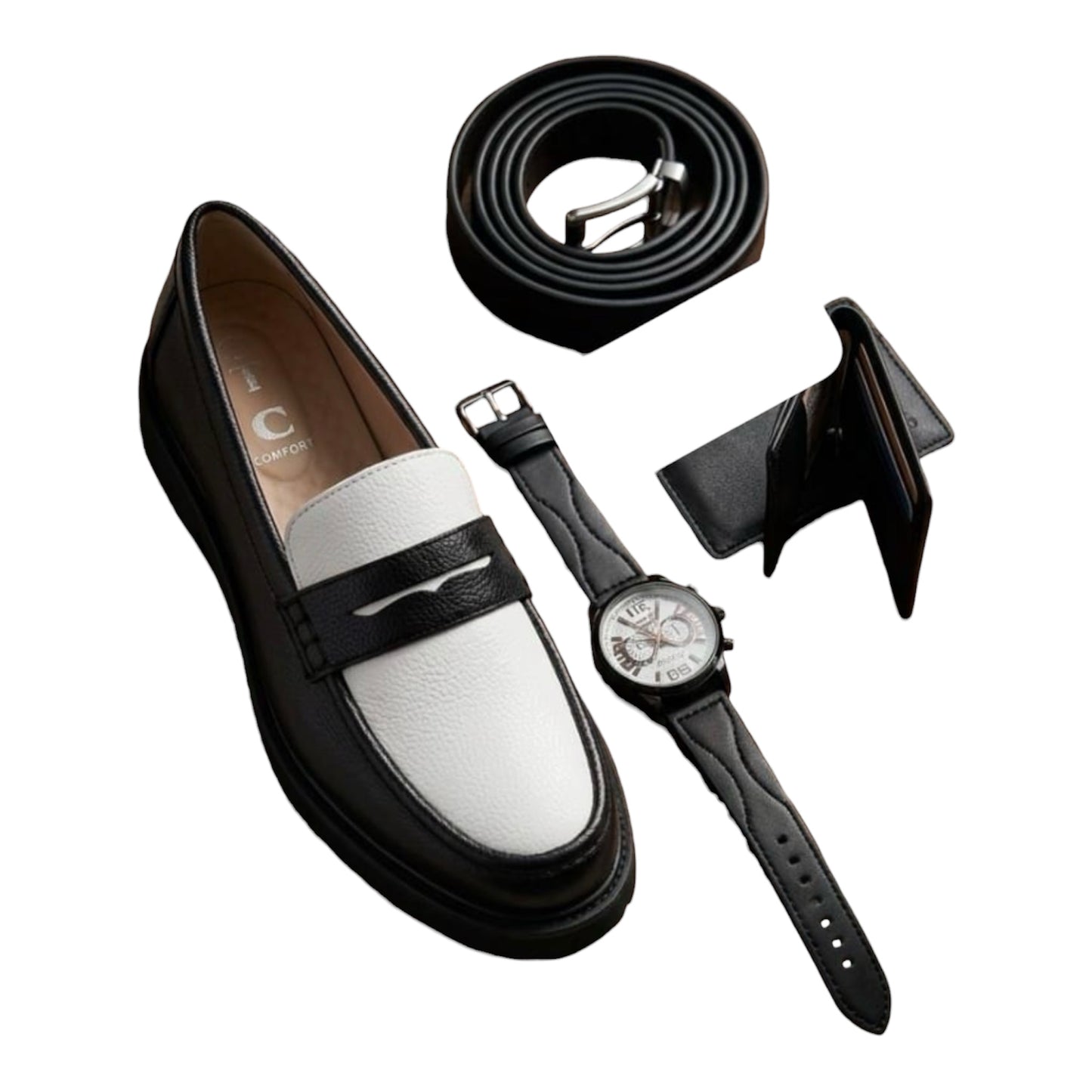 Men’s Combo Shoe,Watch, Belt & Wallet 4pc Set- Various Colours