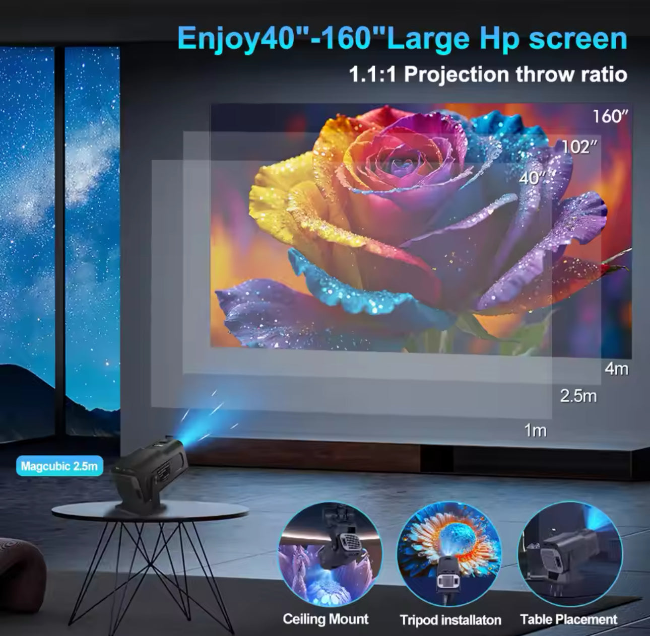 4K Portable Projector With Screen Mirroring - Black