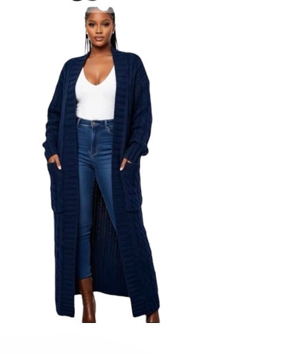 Ladies Long Knitted Cardigan-Various Colours