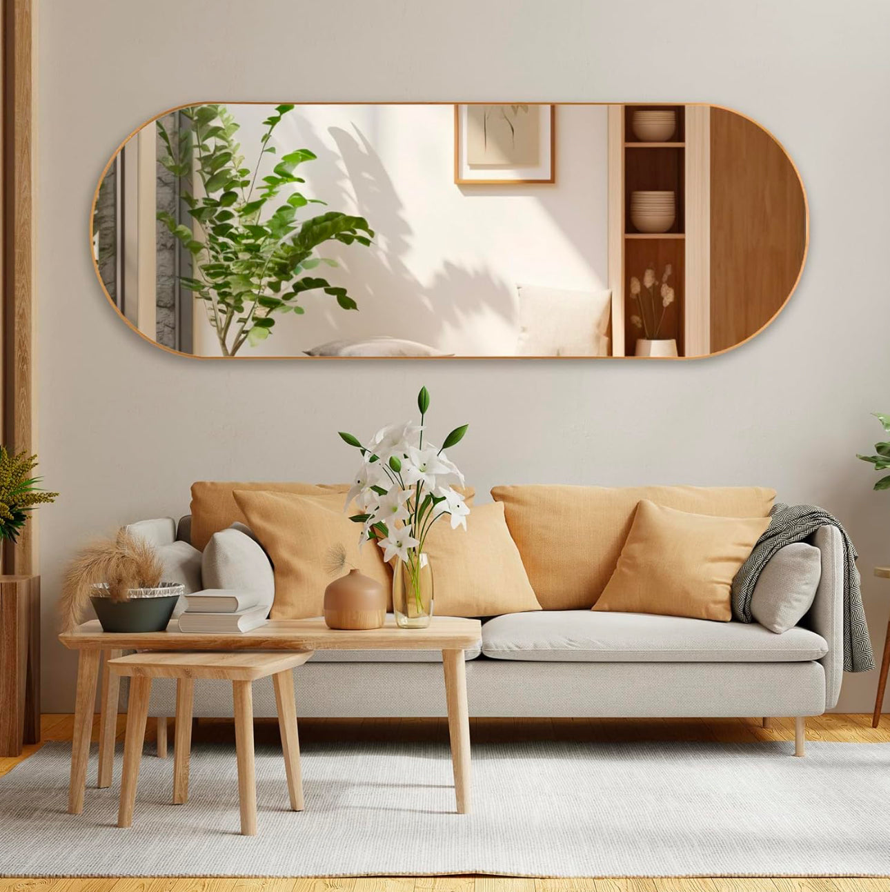 Oval Full Length Mirror, 100x70cm Full Body Mirror with Metal Frame, Ultra-Clear Large Oval Hanging Mirror for Bathroom, Entryway, Bedroom, Living Room,Various Options