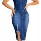 Ladies Denim Dress, Medi Length With Frayed Hem