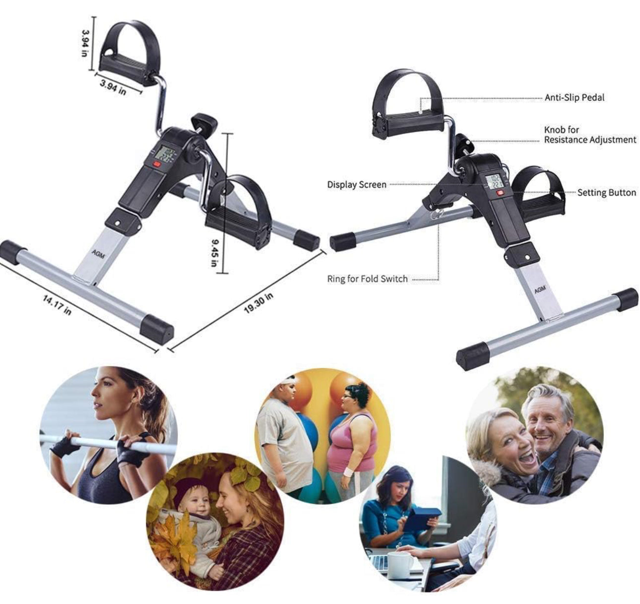 Portable Arm and Leg Foldable Pedal Exerciser Machine with Display