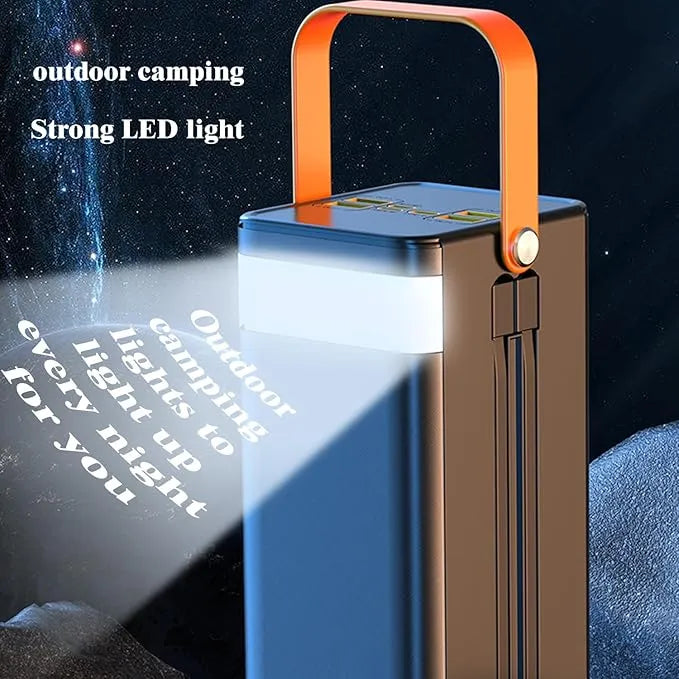 MTech 120W 60000mAh  Power Bank with Built-in Cables | LED Camping Light | 4 USB + Type-C + Lightning + Micro | Black & White