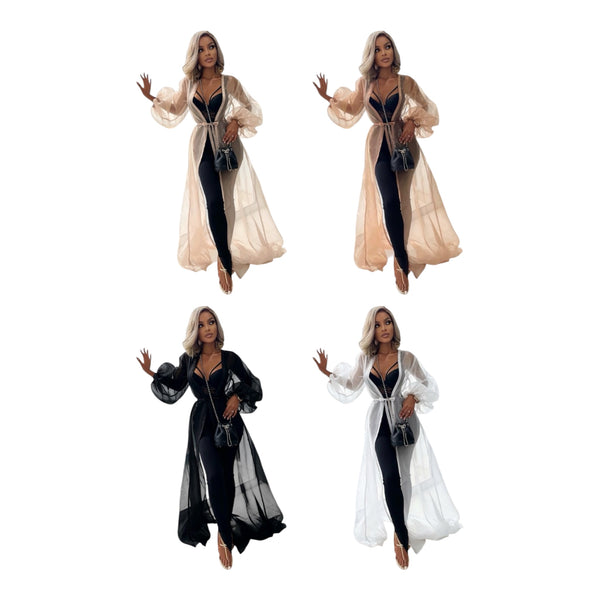 Ladies Floor Length Sheer Mesh Cardigan-Various Sizes & Colours