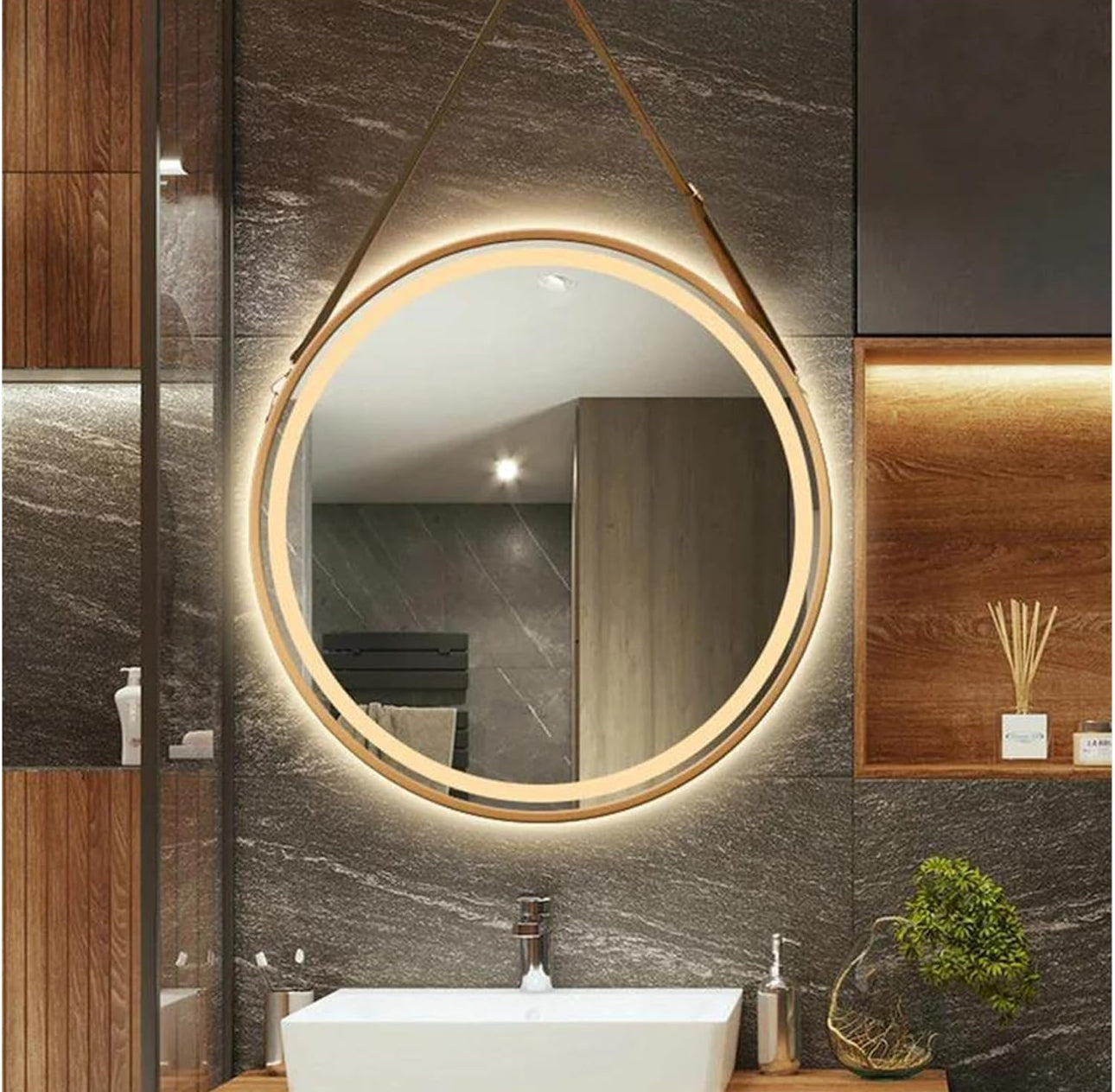 Modern Round Illuminated LED Mirror Touch Sensor With Strap 60cm - Various Options