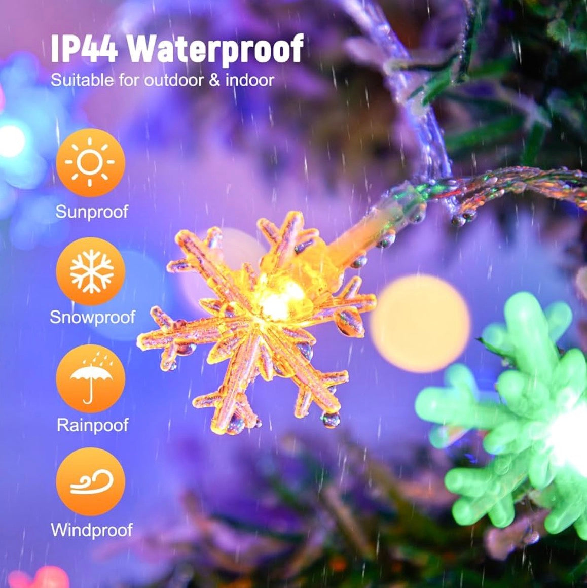 MHome LED Christmas Snowflake Curtain String Lights, 96 LED Plug in Fairy Lights 8 Modes with Timer, Waterproof Connectable for Indoor Outdoor Holiday Birthday Wedding Party Christmas Decor-4M
