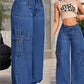 Women’s SEXY Casual Fit Casual Denim Wide Leg Pants With Pocket Design