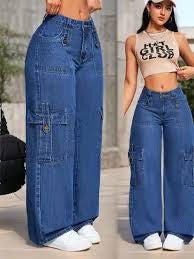Women’s SEXY Casual Fit Casual Denim Wide Leg Pants With Pocket Design