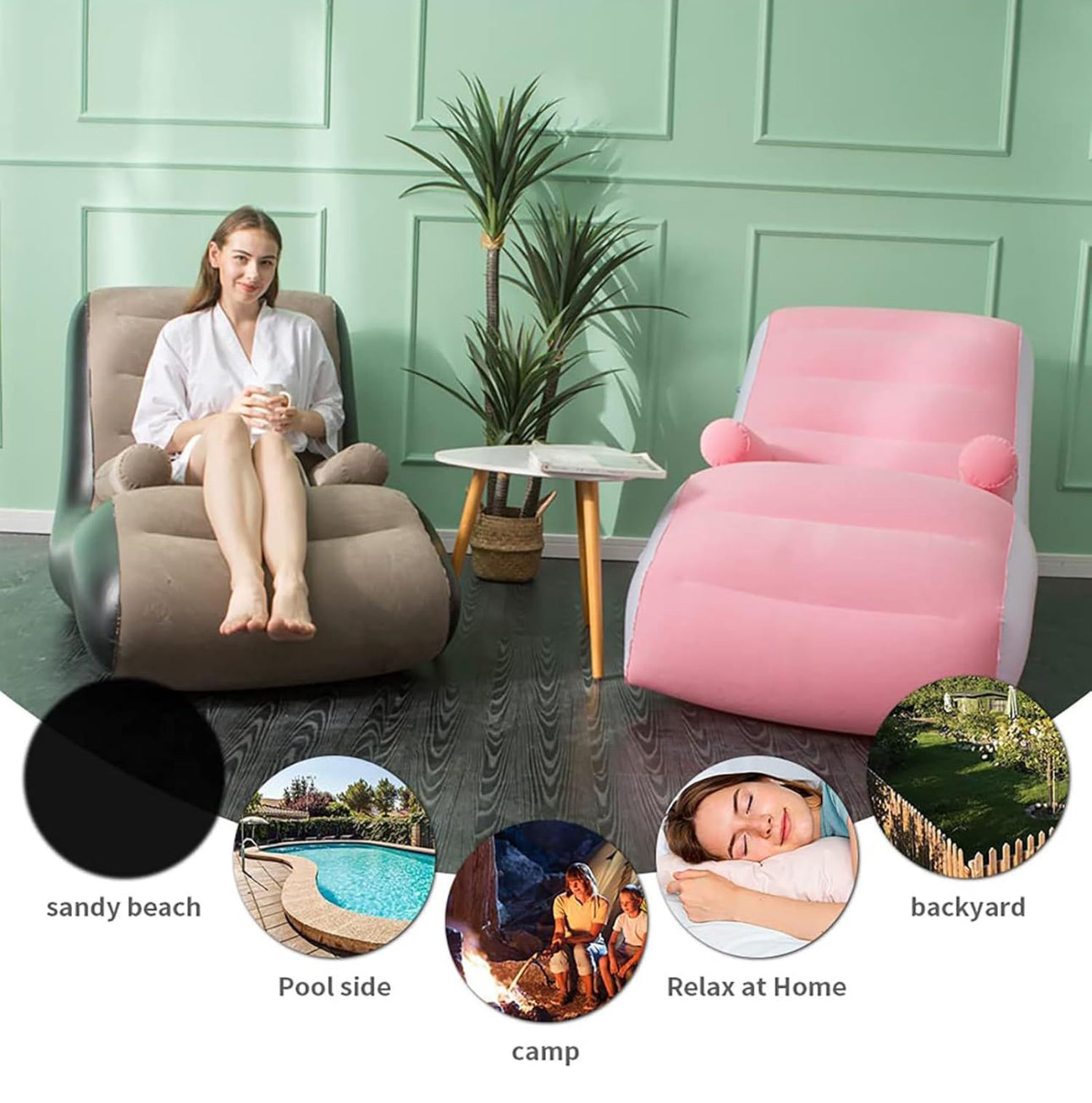New Design Inflatable Flocking Seat with armrest / Lazy Sofa plus FREE PUMP