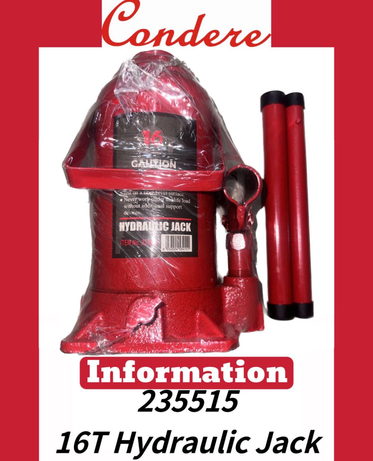 Hydraulic Bottle Jack Condere Brand - Various Options