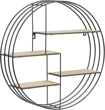 MHome Industrial Style Round Floating Shelf | 4 Shelves Wall Mounted Storage Shelf for Living Room Bedroom Office Decoration | MDF Shelving unit | Display Rack