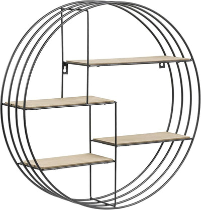 MHome Industrial Style Round Floating Shelf | 4 Shelves Wall Mounted Storage Shelf for Living Room Bedroom Office Decoration | MDF Shelving unit | Display Rack