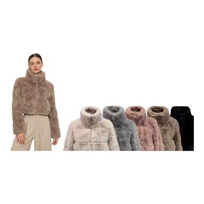 Ladies Faux Fur Cropped Jacket-Various Colours