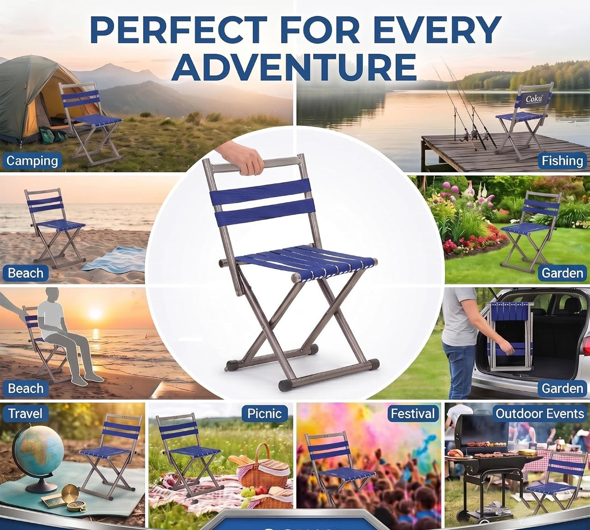 MFURN Portable Multifunction Folding Outdoor Camping Stool Chair-Various Colours 2pc Set