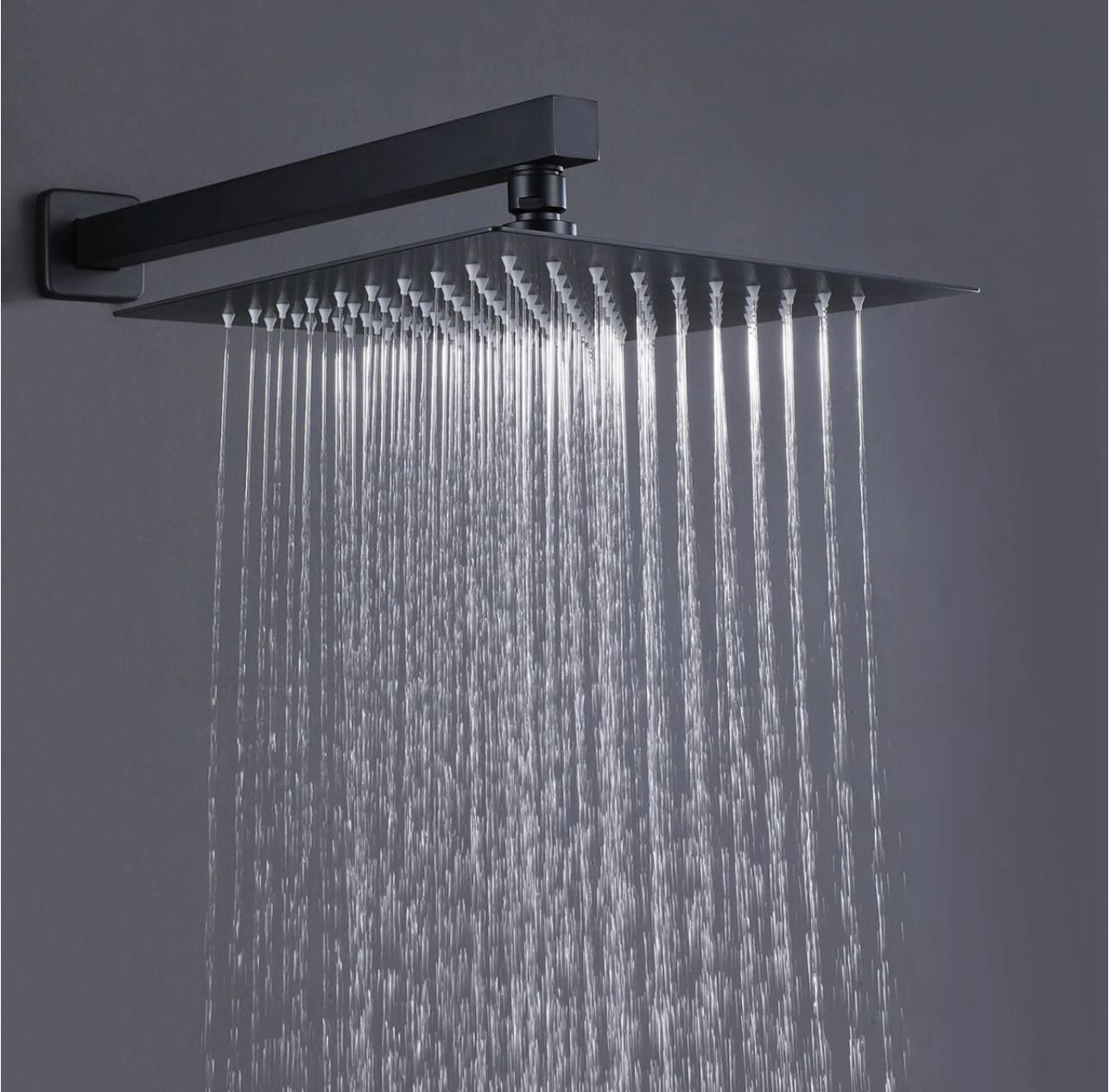 Rainfall Shower Head + Arm Matt Black 8inch Set