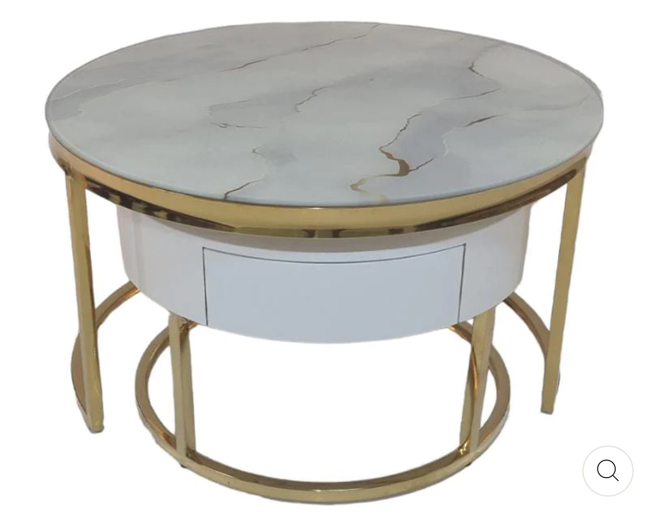 MFurn Living Room End Tables, Firm Durable Sofa Tables Office Living Room Decoration Nesting Tables White Marble/Wrought Iron Frame