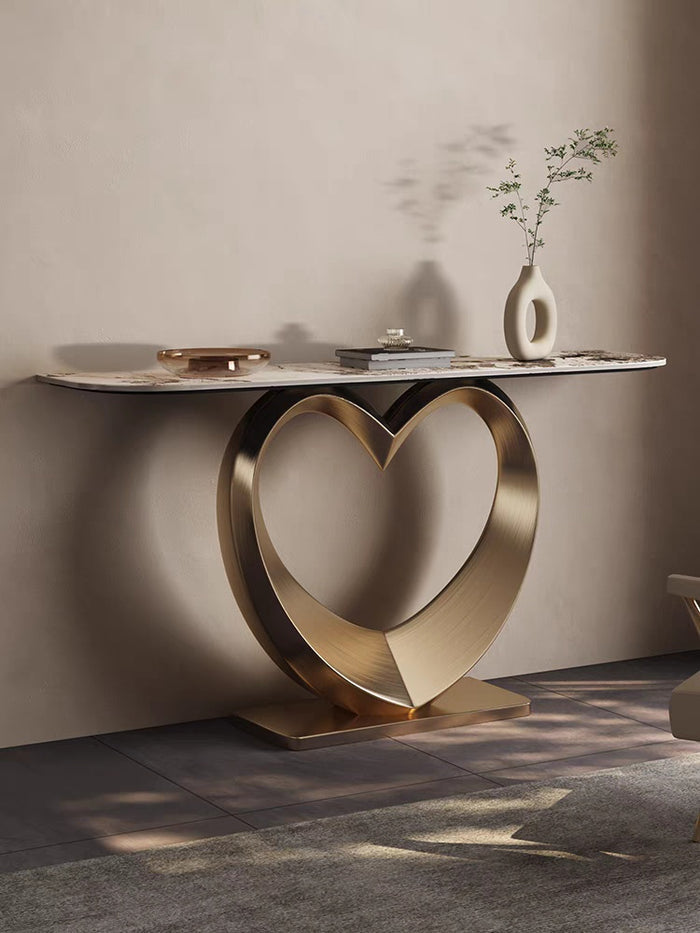 Console Table With Sintered Stone Top Stainless Steel Heart Shaped Home Decor