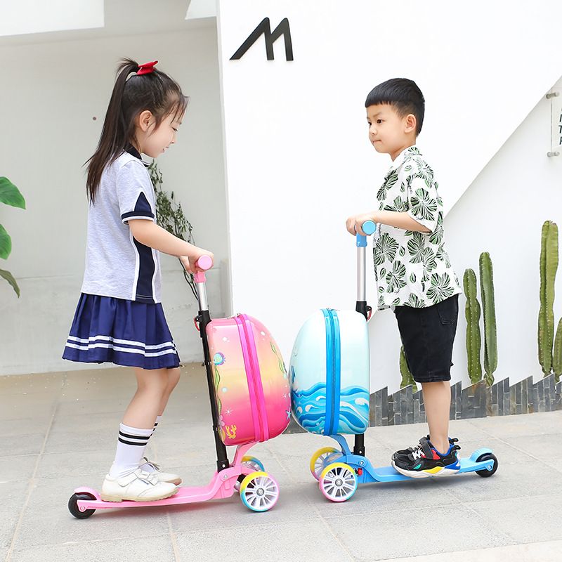 Kids Cartoon Theme Roller Luggage Scooter School Bag with Wheels