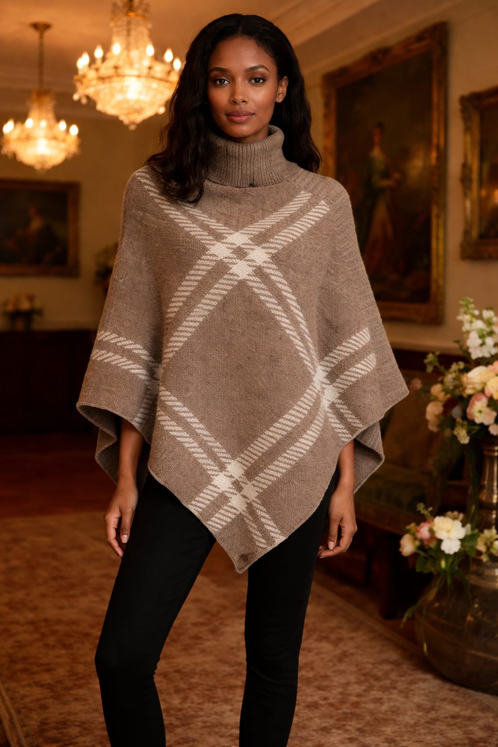 Ladies Geometric Knitted Poncho