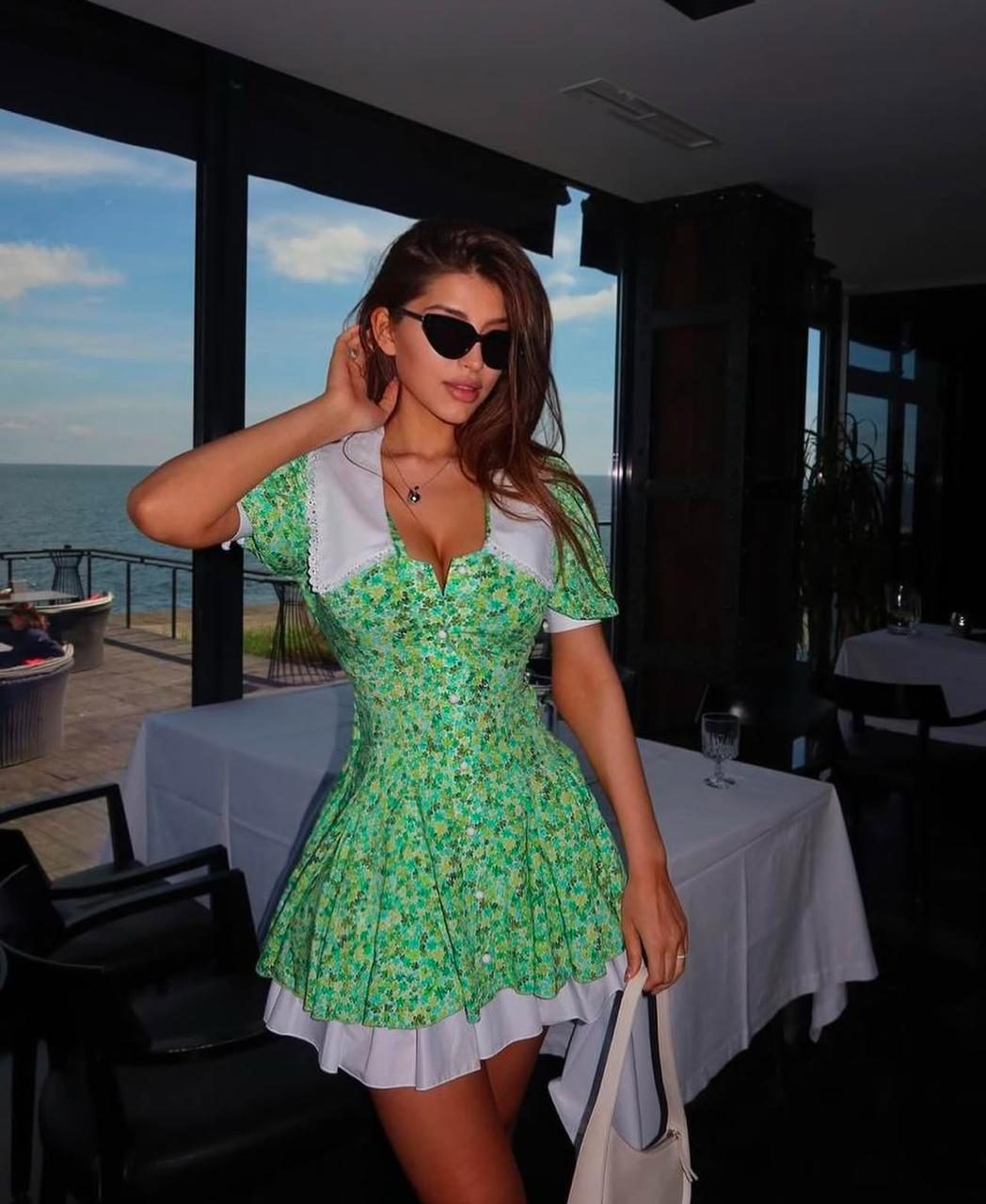 Ladies Floral Print Ruffle Mini Dress