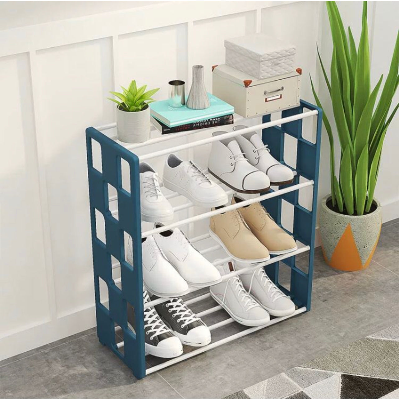 Simple Practical Shoe Rack 4 Tiers Shoe Cabinet for Home Dorm Room Bal ...