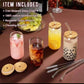 MHome 4-Piece Drinking Glass Set with Bamboo Lids & Glass Straws (380ml)