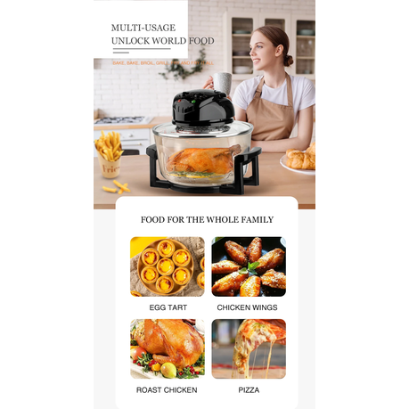RAF Multi-Cooker Glass Air Fryer Electric Convection Halogen Oven R.5406 – 12L Capacity, 3500W Power