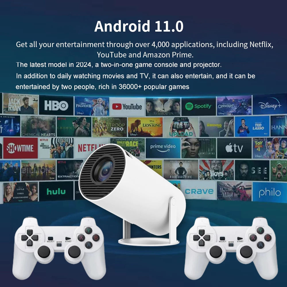 MAX Retro Video Game Console Android11 System Mini Portable Intelligent Projector 720p  Home Projector 64GB 30000 + Games AE-173