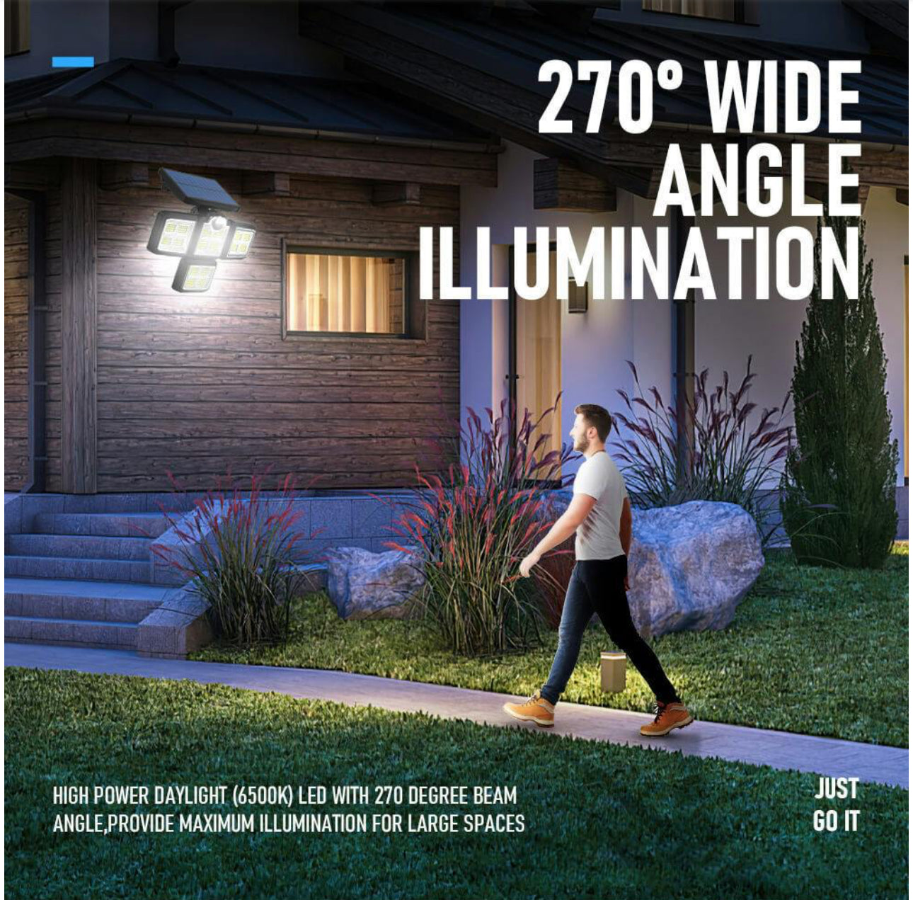 MHome 4 Head Outdoor Solar LED Light with Motion Sensor, Remote Control