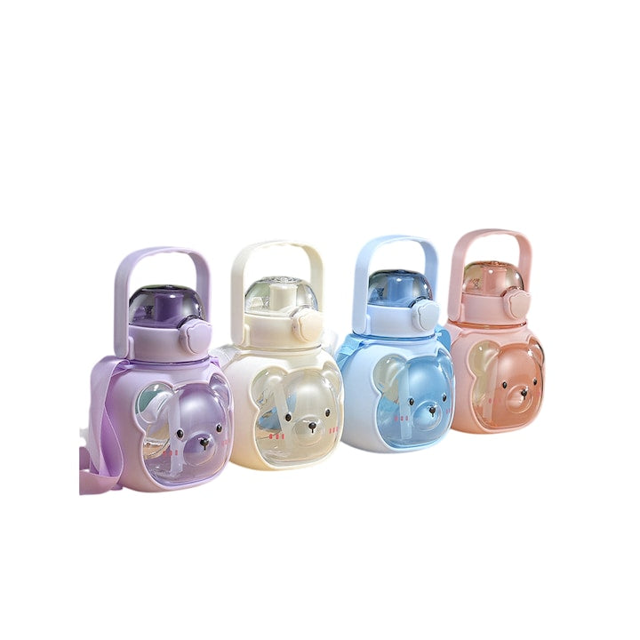 Children’s Drinking Bottle with Straw, Strap & Handle – Bear Design 500ml