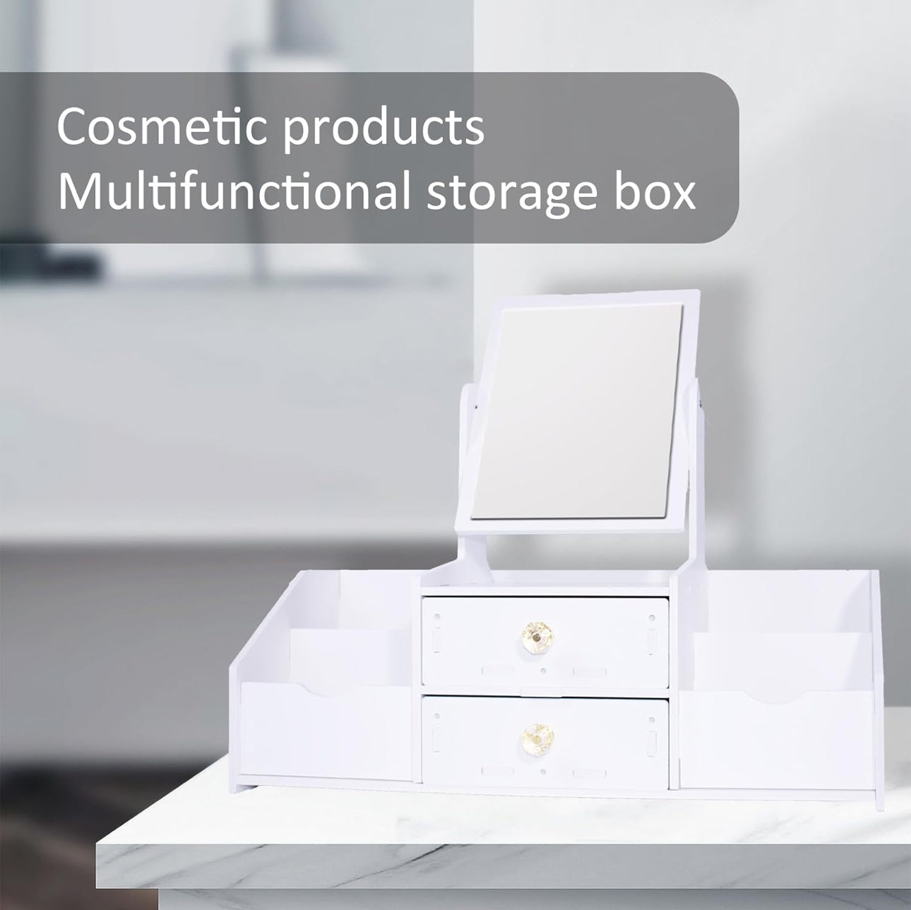 Mbeauty White Wooden Cosmetic Organiser With Drawers and Mirror