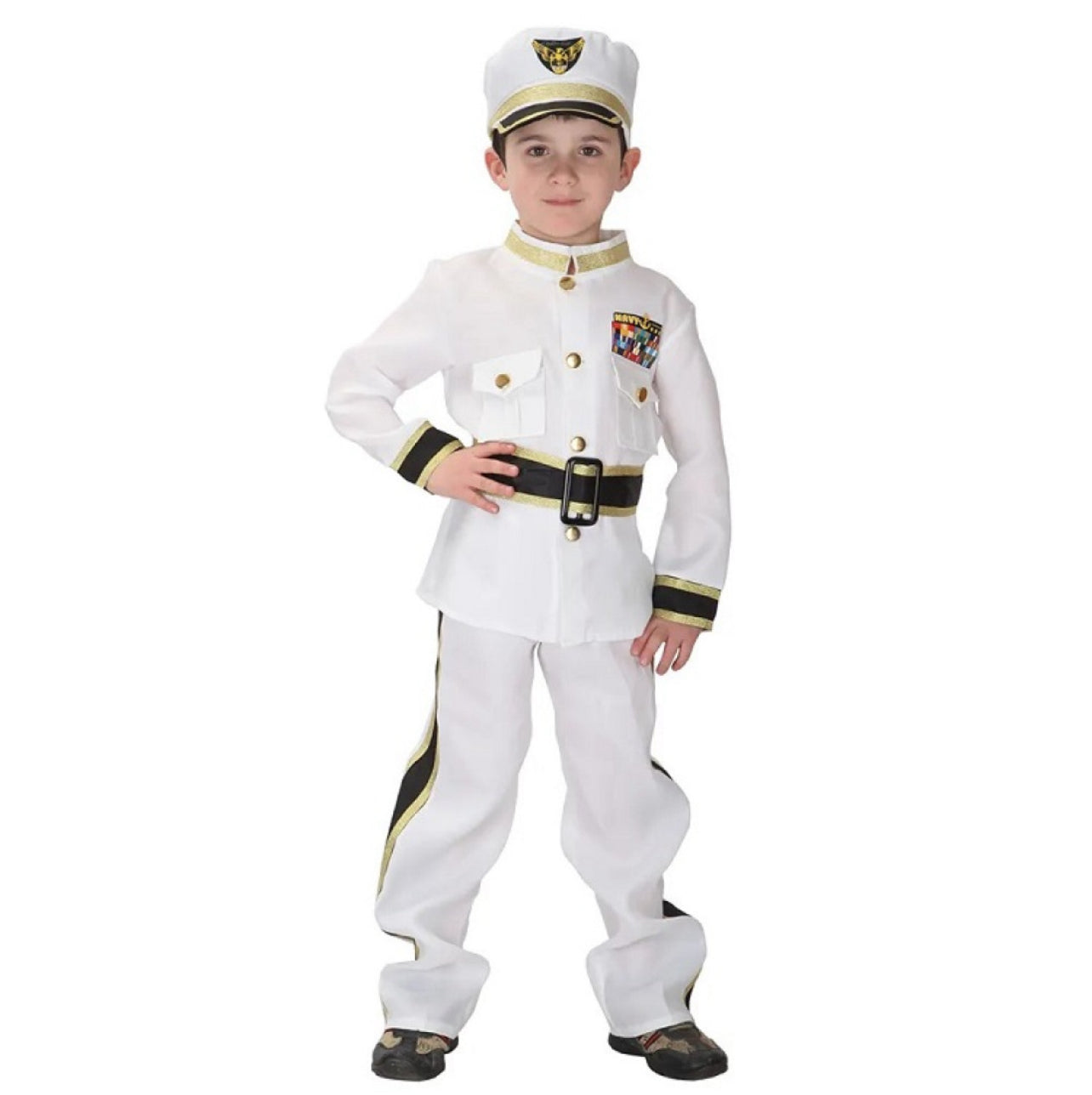 Boys Navy Admiral Halloween Cosplay Costume Police Uniform Role Play Dress up- Size 3/4yrs