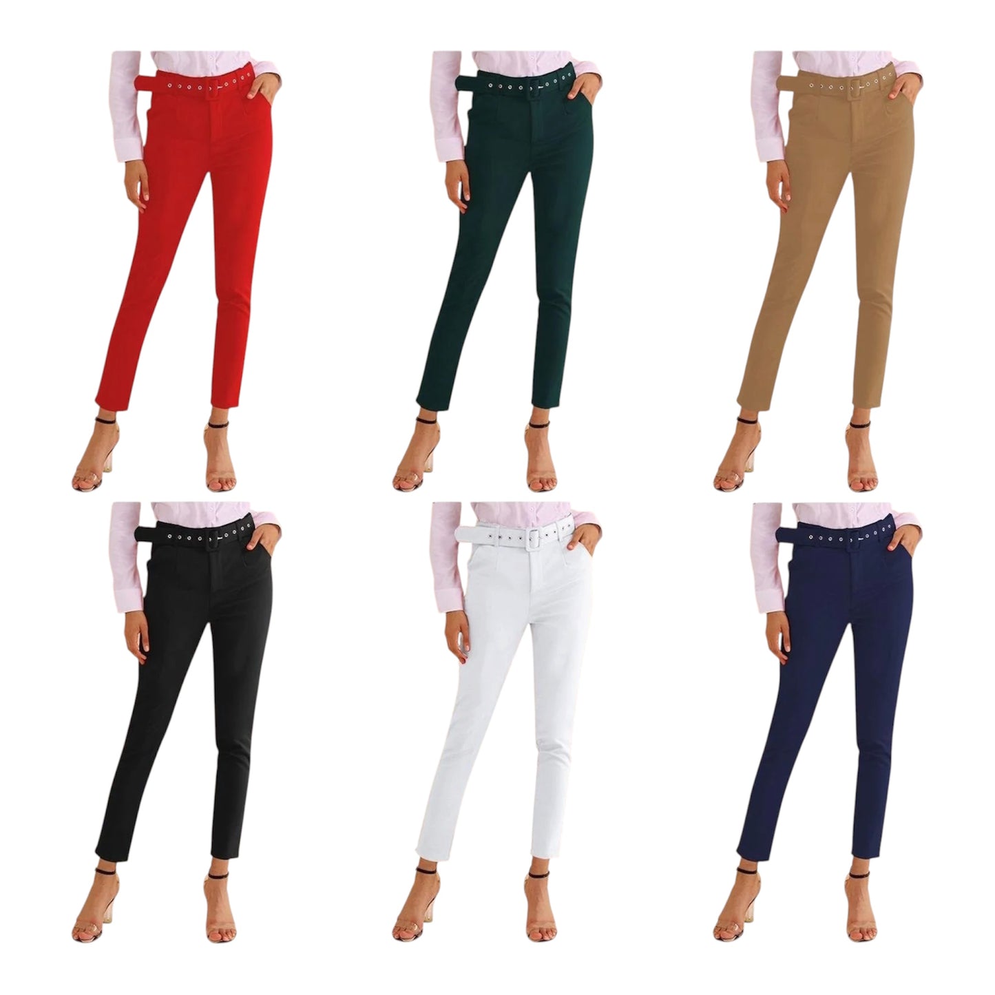 Ladies High Waisted Formal Ankle Trousers-Various Colours