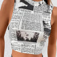 Ladies Newspaper Print Mock Neck Crop Tank Top Various Options
