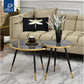 MFurn 2pc Round Modern Coffee Table Set – Black/White with Gold Trim