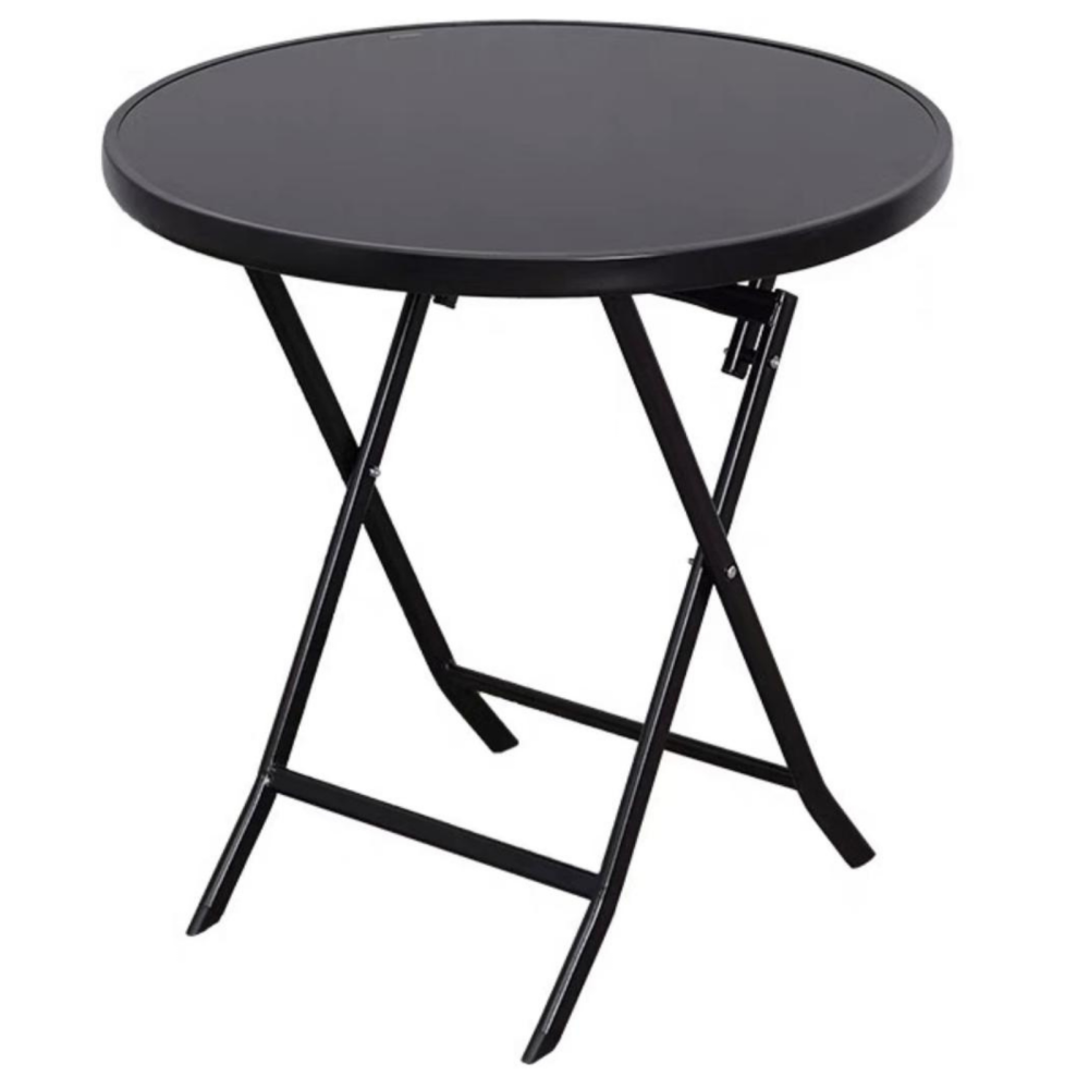 MFurn Round Glass Top Folding Table – Black Iron Frame (Various Sizes)