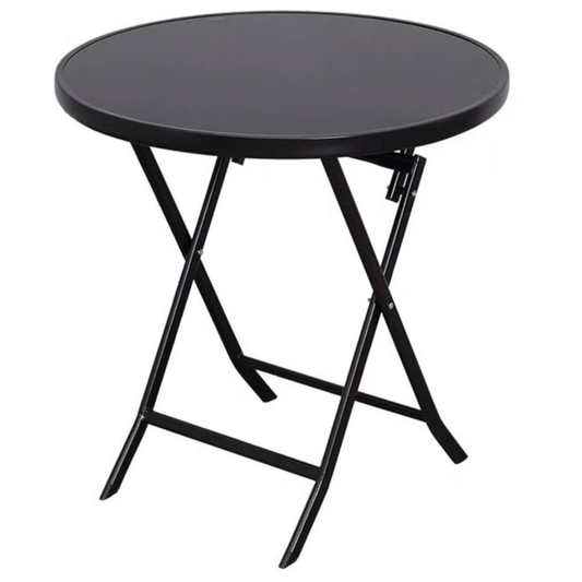MFurn Round Glass Top Folding Table – Black Iron Frame (Various Sizes)