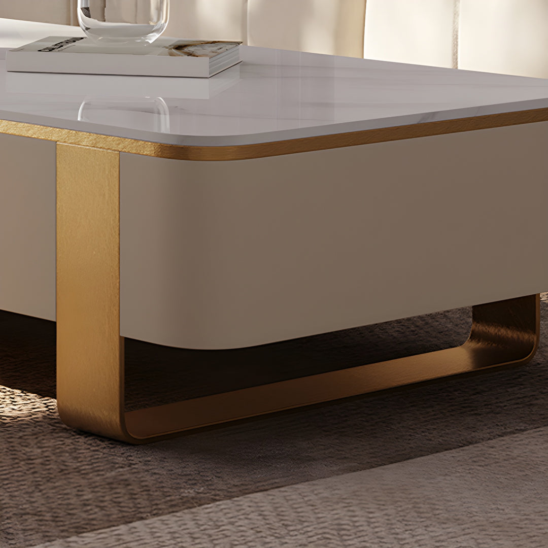 MFurn Marble Top Minimalistic Coffee Table with Storage Drawers