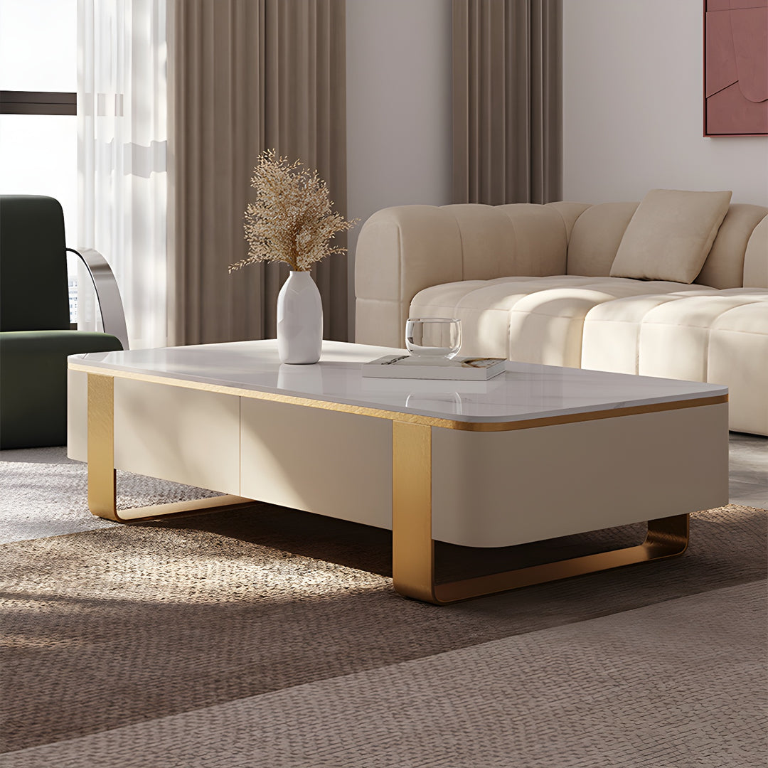 MFurn Marble Top Minimalistic Coffee Table with Storage Drawers