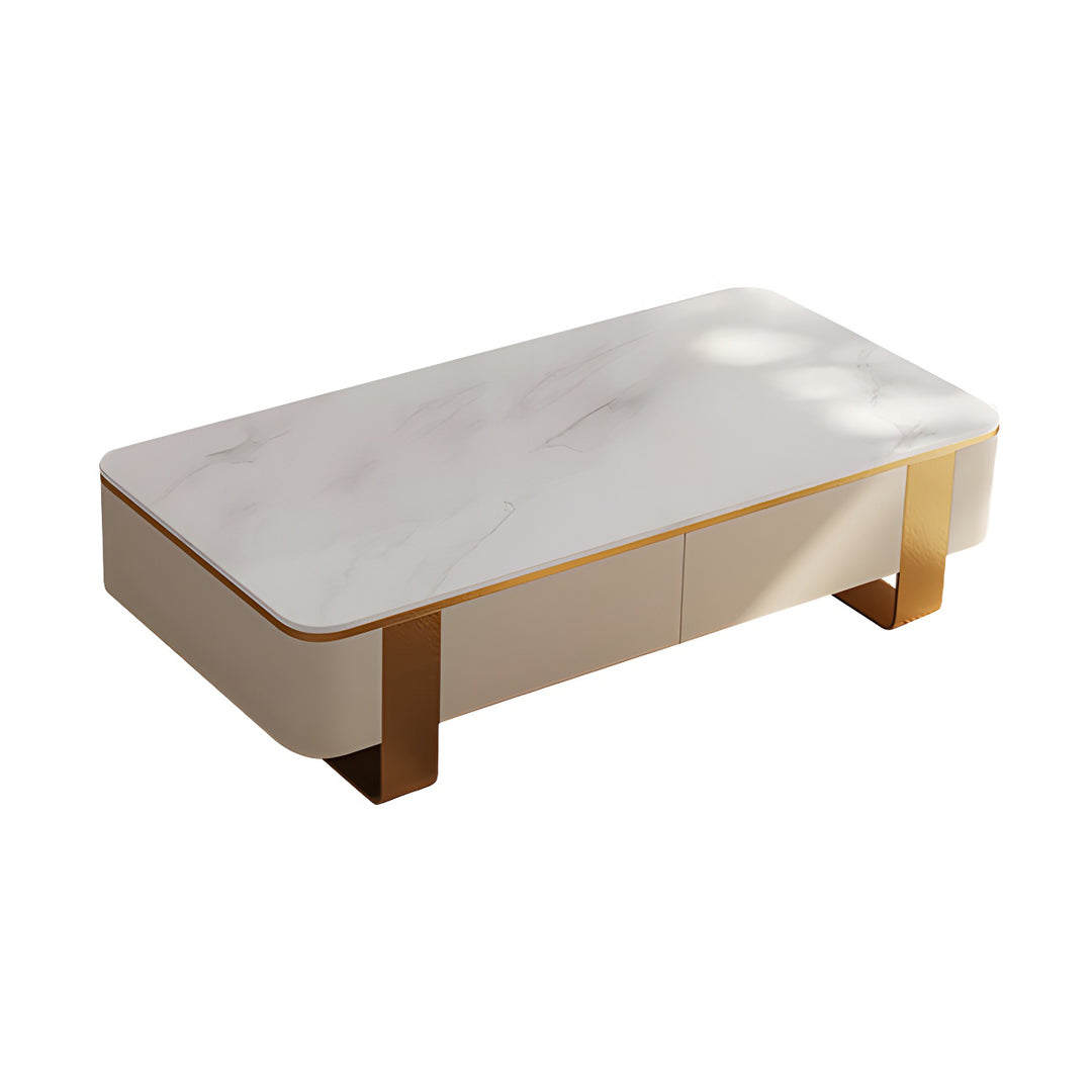 MFurn Marble Top Minimalistic Coffee Table with Storage Drawers