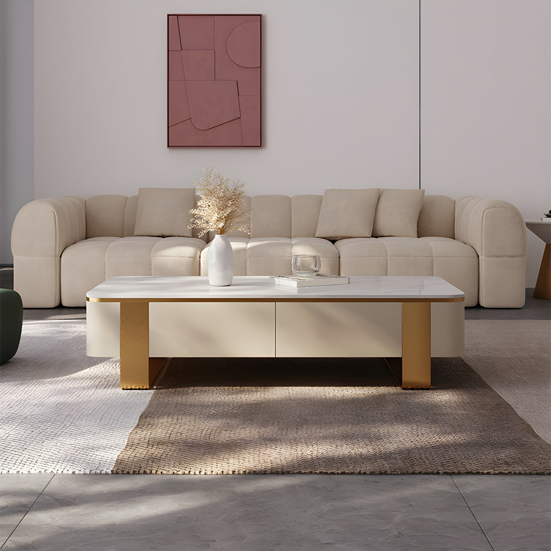 MFurn Marble Top Minimalistic Coffee Table with Storage Drawers